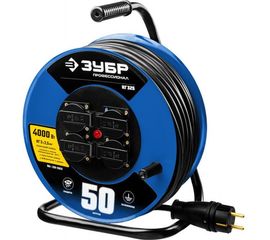 Удлинитель на катушке ЗУБР "КГ 325", 50 м, 4000 Вт, 4 гнезда, IP44, КГ 3х2,5 кв мм, 55079-50 