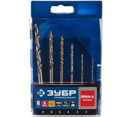 Набор сверл по металлу 6 шт d=2-8 мм, НЕХ 1/4" шестигранный хвостовик класс A сталь Р6М5, Пофессионал Зубр 29623-H6_z01 
