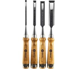 Набор плоских стамесок: 6, 12, 18, 24мм, длина 140мм, CR-V, деревянные рукоятки, 4шт КОБАЛЬТ 245-879 