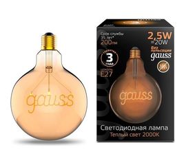 Лампа Gauss LED Filament G125 E27 2,5W Golden 200lm 2000K 1/20 175802003 