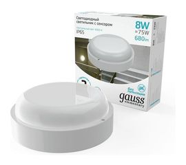 Светильник GAUSS ЖКХ Elementary 8W 680lm 4000K 160-260V IP65 D140х48мм с микроволновым сенсором LED 1/40 126411208-S 