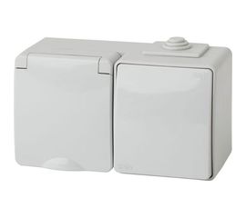 Горизонтальный блок: розетка + выключатель ЭРА Эксперт 11760103 IP65, 16A, 250В, ОУ Б0035993 