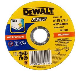 Круг отрезной по нержавеющей стали для быстрого реза (115x22.2x1 мм, тип 4) DEWALT DT43901 