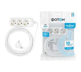 Сетевой удлинитель Фотон 16-103Е, 10м, 3 розетки, 16А, с заземлением, белый 11853 