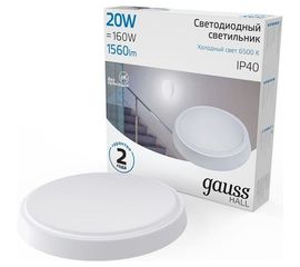 Светильник Gauss ЖКХ HALL круг 20W 1560lm 6500K 200-240V IP40 D180х33мм белый LED 1/40 