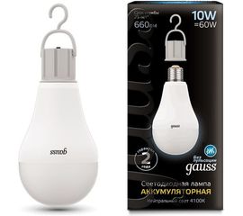 Лампа Gauss LED A60 10W E27 660lm 4100K с Li-Ion аккумулятором 102402200 