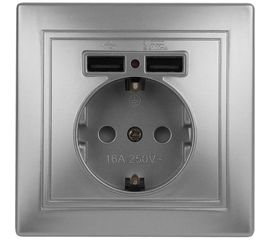 Розетка+USB Intro 141003 IP20, СУ, Plano, алюминий Б0043249 
