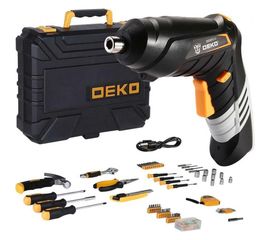 Аккумуляторная отвертка DEKO DKS4FU-Li в кейсе, набор инструментов 112 предметов 063-4153 