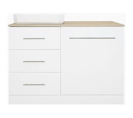 Тумба Misty Респект -110 с 3 ящиками, под стиральную машину, левая, белая ПВХ/Дуб Э-Рес01110-13ЯЛ 