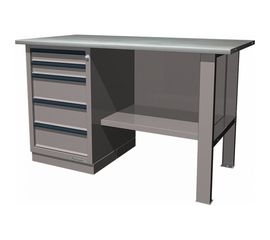 Верстак FERRUM 1-тумб, тумба с 5 ящиками, стол. оцинк., серый металлик 01.105L-G9007 