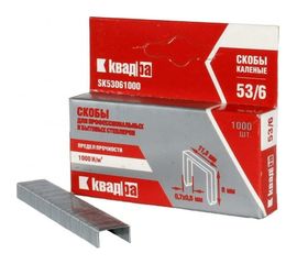 Мебельные скобы КВАДРА тип 53, 6 мм, каленая, для степлера, уп. 1000 шт. T530607113K 