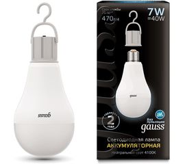 Лампа Gauss LED A60 7W E27 470lm 4100K с Li-Ion аккумулятором 102402207 