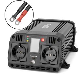 Автомобильный инвертор TopOn 1200 Вт, 2 розетки, Type-C, USB, LCD экран, пиковая мощность 2400 Вт, черный TOP-PI1202 