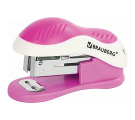 Степлер №24/6, 26/6 BRAUBERG МИНИ JET, до 15 листов, эргономичный, бело-розовый, 227757 