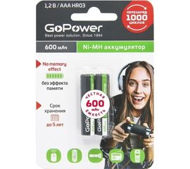 Бытовой аккумулятор GoPower HR03 AAA BL2 NI-MH 600mAh 00-00015315 
