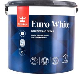 Краска TIKKURILA EURO WHITE безупречный потолок, для потолка, глубокоматовая, белая 2,7л 700009609 