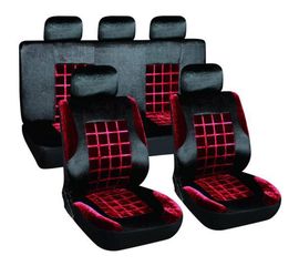 Чехлы сиденья SKYWAY Velvet-1 велюр, 9 предметов, черно/красный S01301154 
