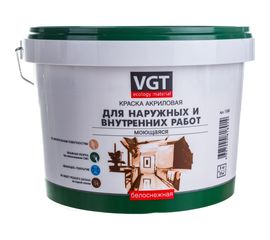 Моющаяся краска VGT белоснежная ВД АК 1180, для наружных/внутренних работ 3кг 11601904 
