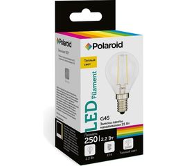 Светодиодная лампа Polaroid 220V FIL G45 2,2W 3000K E14 250lm PL-G45F2143 