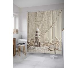 Штора (занавеска) для ванной JoyArty "Маяк с декорациями" из сатена, 180х200 см с крючками sc_9000 