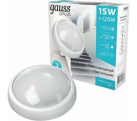 Светодиодный светильник GAUSS IP54 D175х76 15W 1220lm 4000K Qplus круглый 1/30 141411215 