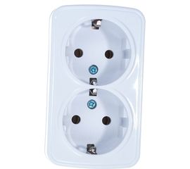 Двойная розетка с заземлением, белая UNIVersal Электра 0020 