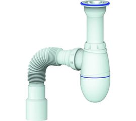 Сифон для кухни 1.1/2"х40 литой нержавеющий выпуск, с универсальной гибкой трубой, 40х40/50 Unicorn Юникорн B120 ИС.110313 