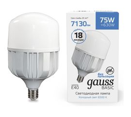 Лампа Gauss Basic, T140, AC180-240V, 75W, 7130lm, 6500K, E40, LED, 1/12 11734382 