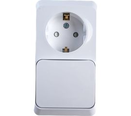 Блок 1-местная розетка + 1-клавишный выключатель Schneider Electric открытой проводки Этюд с заземлением защитные шторки белый BPA16-201B 