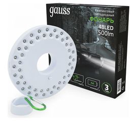 Кемпинговый фонарь Gauss модель GFL004 48LED 500lm 3xAA белый магнит и карабин LED 1/12/72 GF004 