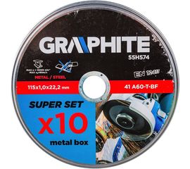 Диск отрезной по металлу (10 шт; 115x22.2х1 мм) GRAPHITE 55H574 