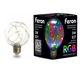 Светодиодная лампа FERON LB-381, G80, 3W 175-265V E27 RGB, 250Lm, угол рассеивания 220 41676 