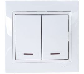 Двойной выключатель с подсветкой LEZARD MIRA белый с белой вставкой 701-0202-112 