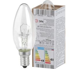 Лампа накаливания ЭРА ДС свечка 40Вт 230В Е14 в гофре Б0039125 