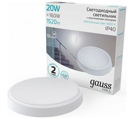 Светодиодный светильник GAUSS IP40 D180х33 20W 1520lm 4000K HALL круг с оптико-акустическим сенсором 1/40 193411220-OAS 