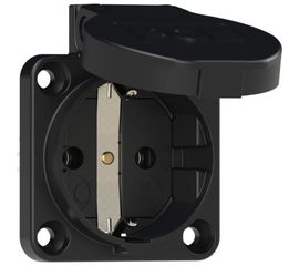 Встраиваемая розетка PCE 16A 220V 2P+E IP54 50х50 подключение сзади, черная 105-0s 