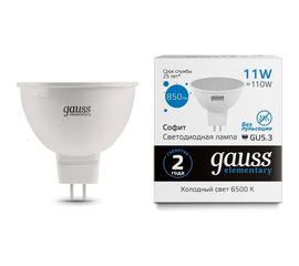 Лампа Gauss Elementary MR16 11W 850lm 6500K GU5.3 LED 1/10/100 13531 