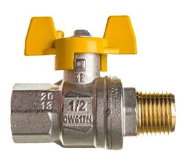 Шаровой кран для газа RUB 1/2 DN15 PN40, ВР-НР, серия ROMA S.84, бабочка S84D26 