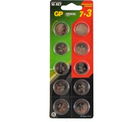 Литиевая дисковая батарейка GP Lithium, набор 10шт, GP CR2032-7/3-2CR10 