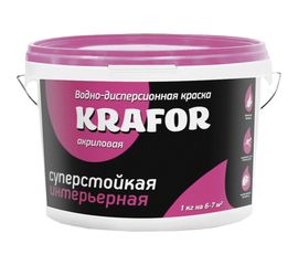 Интерьерная водно-дисперсная краска Krafor Суперстойкая 3 кг 26962 