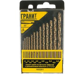 Набор сверл по металлу HSS-Co из 13 штук пластиковая упаковка ГРАНИТ 165201 