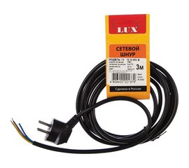 Сетевой шнур с вилкой Lux V3 ПВС 3x0.75 мм 3 м черный c заземлением 4606400001379 