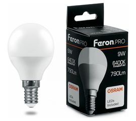 Светодиодная лампа FERON PRO LB-1409 Шарик E14 9W 6400K OSRAM LED 38079 