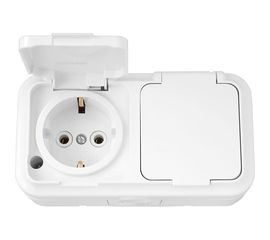 Розетка Bylectrica 2-местная ОУ с заз.конт. IP54, серия ПРАЛЕСКА АКВА, белый, РА16-303 