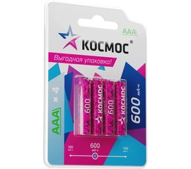 Аккумулятор КОСМОС 600мАч R03 NiMH 4BL, KOCR03NIMH600mAh4BL 
