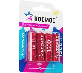 Аккумулятор КОСМОС 1500мАч R6 (AA) NiMH 4BL, KOCR6NIMH1500mAh4BL 