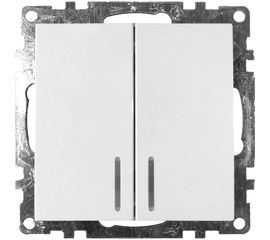 2-клавишный выключатель STEKKER с индикатором механизм, GLS10-7102-01, 10А, Катрин, белый 39301 