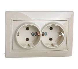 Двойная розетка LEZARD MIRA с/ з керамика крем со вставкой 701-0303-127 