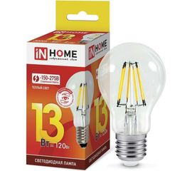 Светодиодная лампа IN HOME LED-A60-deco 13Вт 230В Е27 3000К 1170Лм прозрачная 4690612035581 
