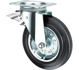 Опора колесная поворотная с тормозом (200 мм; 230 кг; черная полуэластичная резина) Longway SRCb 80 